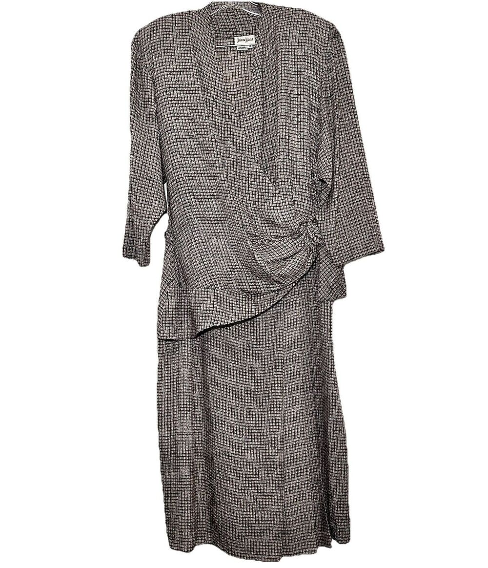 Vintage Neiman Marcus Silk 2Pc Skirt Set Wrap Top Geometric 14 Minimalist